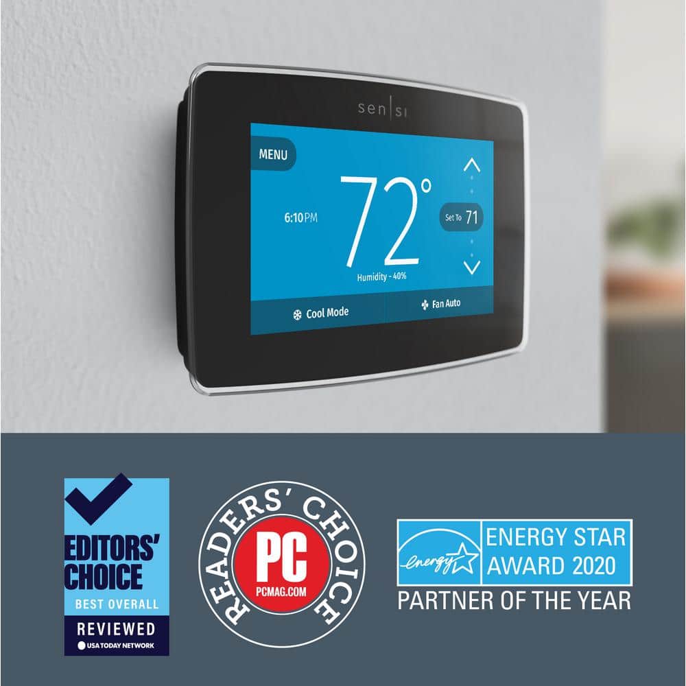 Emerson Sensi Touch 7-day Programmable Wi-Fi Smart Thermostat with Touchscreen Color Display, C-wire Required - Black