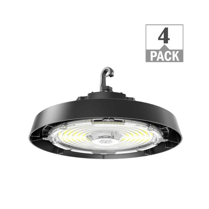 ETI LIGHTING 400-Watt Equivalent 11 in. Round Integrated LED Black High Bay Light 27000-36000 Lumens Adjustable CCT (4-Pack)