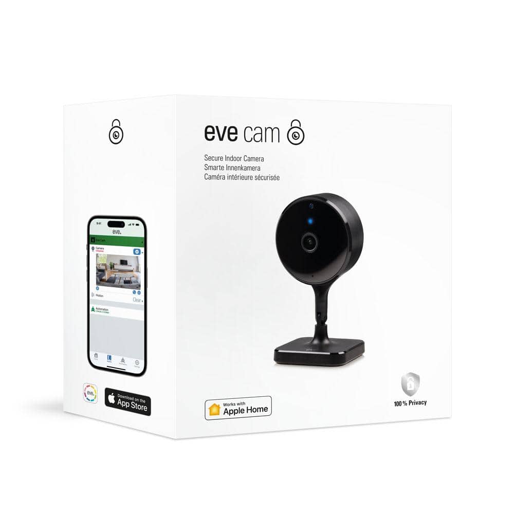 eve Wireless Indoor Plug-In Smart Security Camera with Night Vision, 2-Way Audio, Built-in Microphone & Speaker (Black)