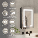 ExBrite 16 in. W x 24 in. H Rectangular Silver Aluminum Recessed/Surface Mount Right Dimmable Medicine Cabinet with Mirror LED