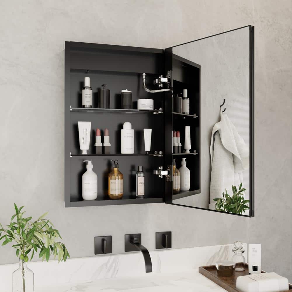 ExBrite 16 in. W x 24 in. H Rectangular Silver Aluminum Recessed/Surface Mount Right Dimmable Medicine Cabinet with Mirror LED