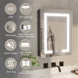 ExBrite 20 in. W x 26 in. H Rectangular Silver Aluminum Recessed/Surface Mount Right Dimmable Medicine Cabinet with Mirror LED