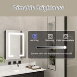 ExBrite 20 in. W x 26 in. H Rectangular Silver Aluminum Recessed/Surface Mount Right Dimmable Medicine Cabinet with Mirror LED