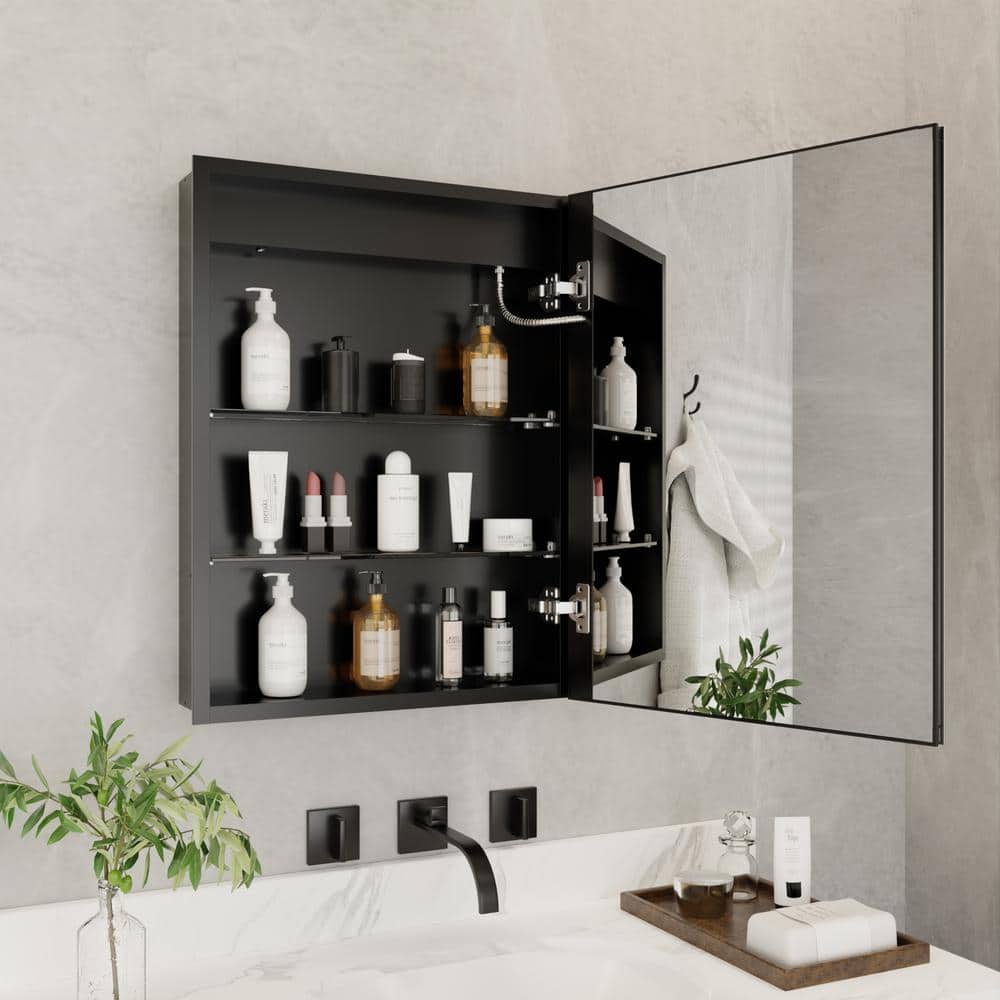 ExBrite 20 in. W x 26 in. H Rectangular Silver Aluminum Recessed/Surface Mount Right Dimmable Medicine Cabinet with Mirror LED