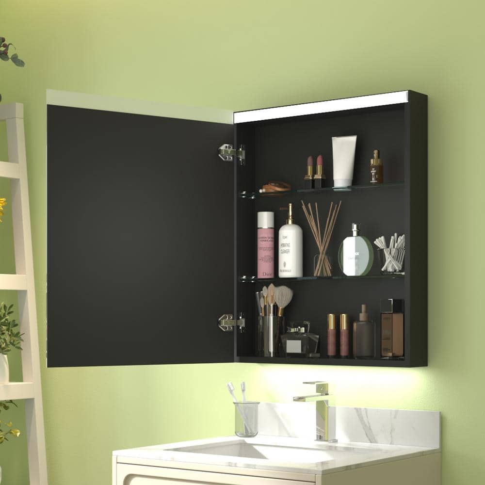 ExBrite 24 in. W x 30 in. H Rectangular Silver Aluminum Surface Mount Medicine Cabinet with Mirror, LED Light