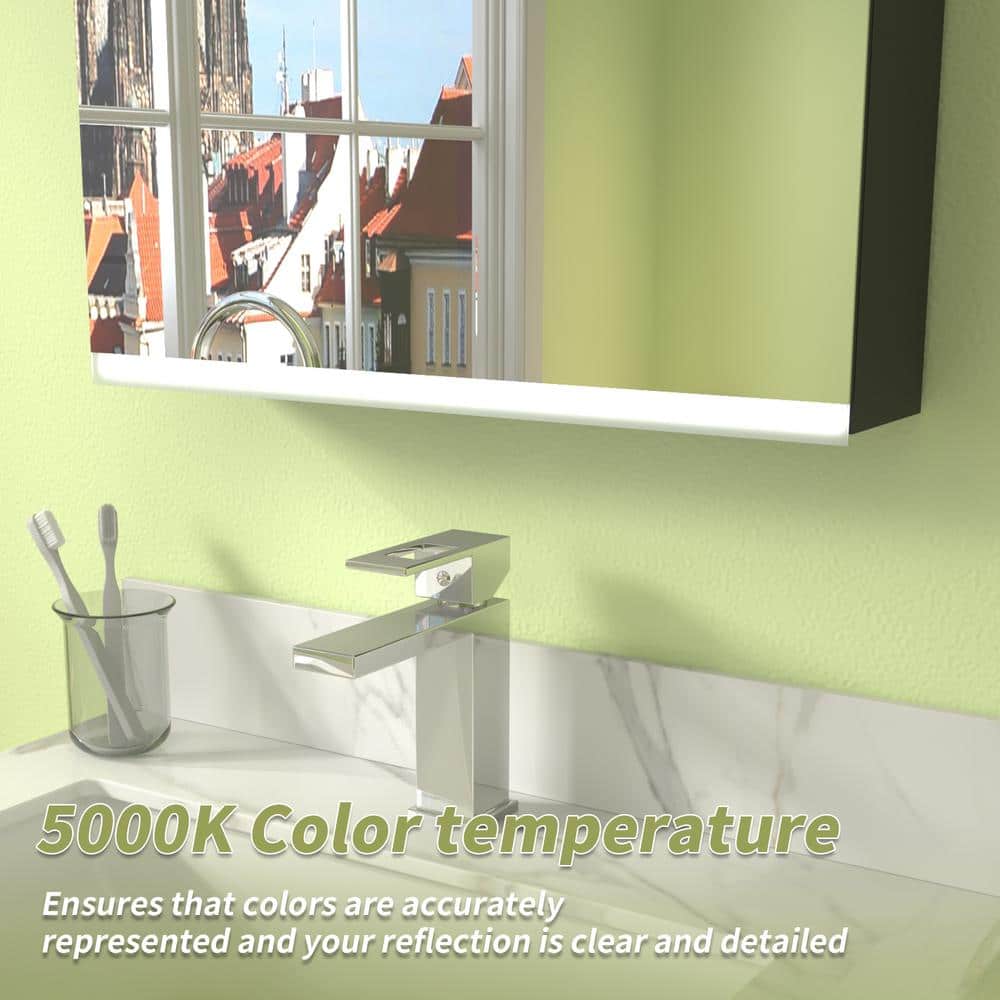 ExBrite 24 in. W x 30 in. H Rectangular Silver Aluminum Surface Mount Medicine Cabinet with Mirror, LED Light