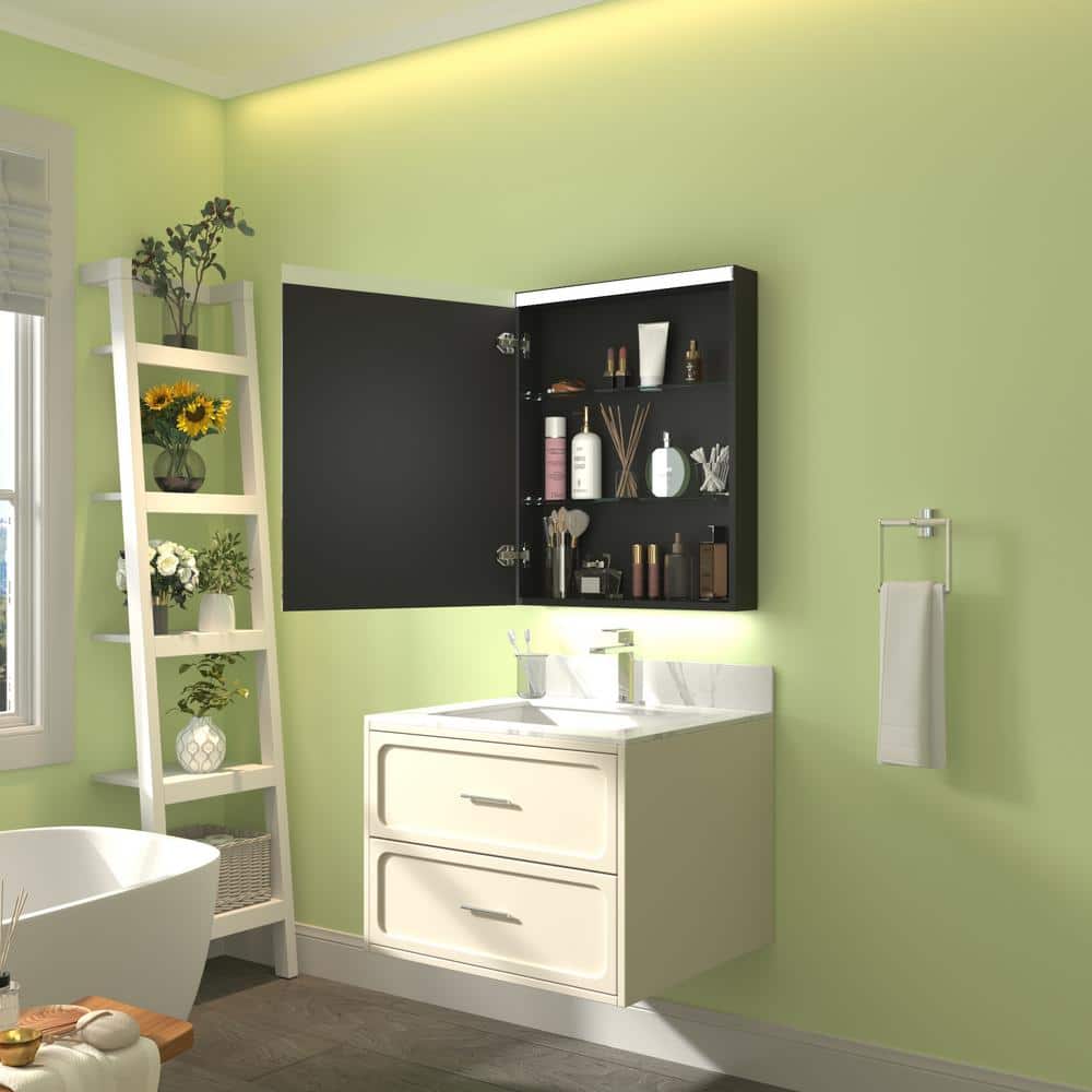 ExBrite 24 in. W x 30 in. H Rectangular Silver Aluminum Surface Mount Medicine Cabinet with Mirror, LED Light
