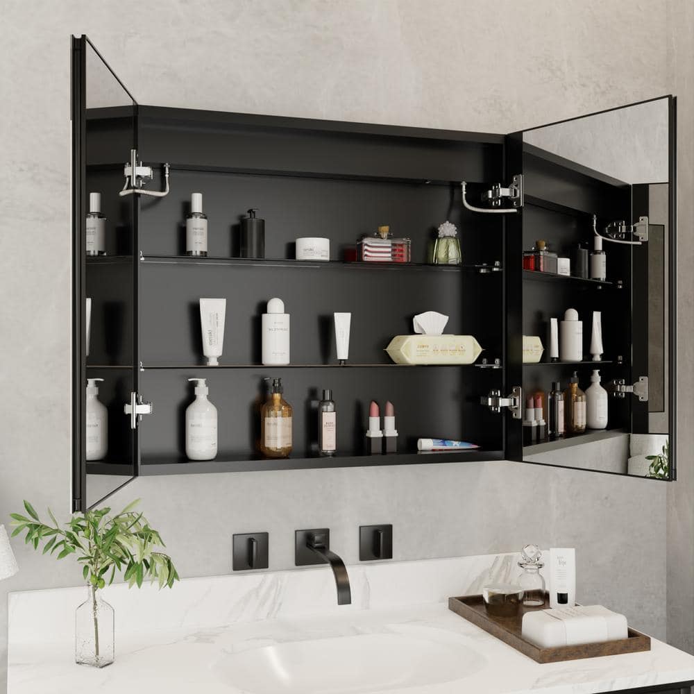 ExBrite 30 in. W x 26 in. H Rectangular Silver Aluminum Recessed/Surface Mount Dimmable Medicine Cabinet with Mirror LED