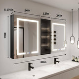 ExBrite ShineX 60 in.W x 30 in.H Rectangular Black Aluminum Recessed/Surface Mount Dual Swing Medicine Cabinet with Mirror LED