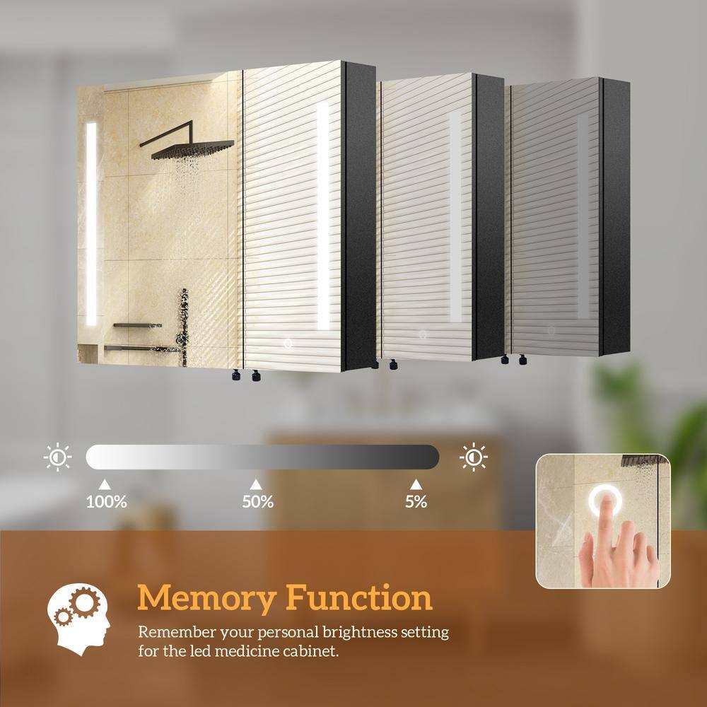FAMYYT 30 in. W x 26 in. H Black Rectangular Frameless Anti-Fog Dimmable LED Light Surface Mount Medicine Cabinet with Mirror