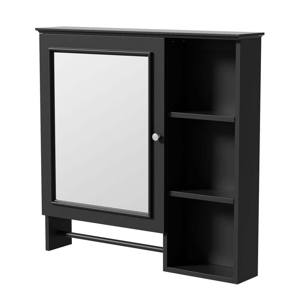FAMYYT 29 in. W x 28 in. H Black Rectangular Surface Mount Medicine Cabinet with Mirror, Adjustable Shelves
