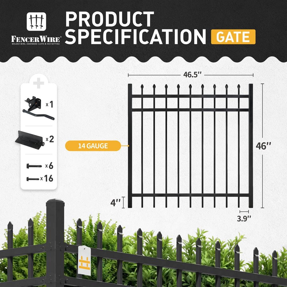 Fencer Wire 4 ft. x 4 ft. Pointed Pinnacle Anti-Rust Metal Fence Gate, Decorative Garden Gate (Single Set)