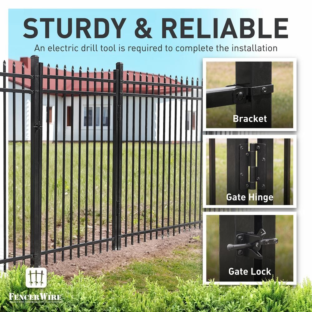 Fencer Wire 4 ft. x 4 ft. Pointed Pinnacle Anti-Rust Metal Fence Gate, Decorative Garden Gate (Single Set)
