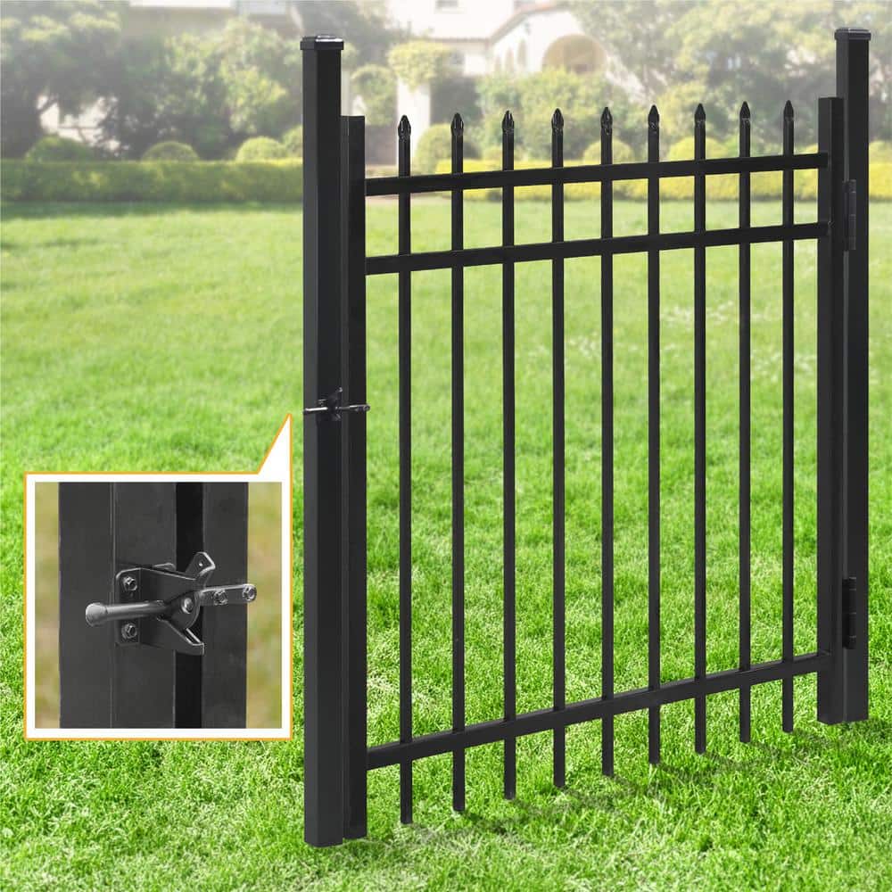 Fencer Wire 4 ft. x 4 ft. Pointed Pinnacle Anti-Rust Metal Fence Gate, Decorative Garden Gate (Single Set)