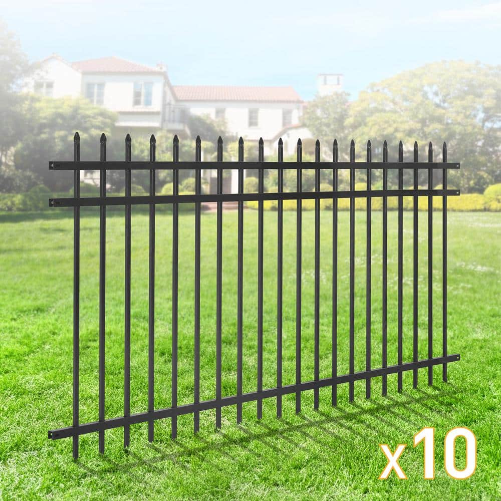 Fencer Wire 4 ft. x 8 ft. Heavy-Duty Steel Spaced Bar Pointed Pinnacle Flat Metal Fence Panel (Pack of 10)
