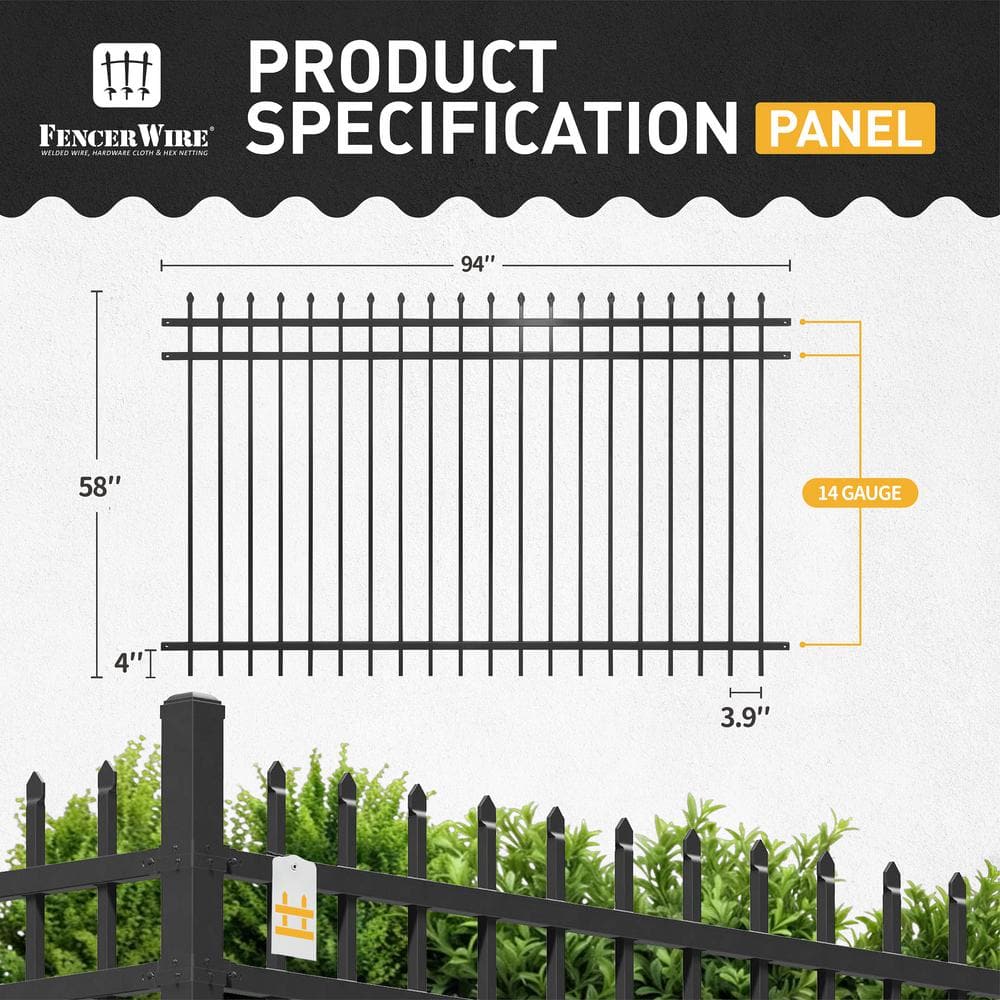 Fencer Wire 5 ft. x 8 ft. Heavy-Duty Steel Spaced Bar Pointed Pinnacle Metal Fence Panel (Pack of 10)
