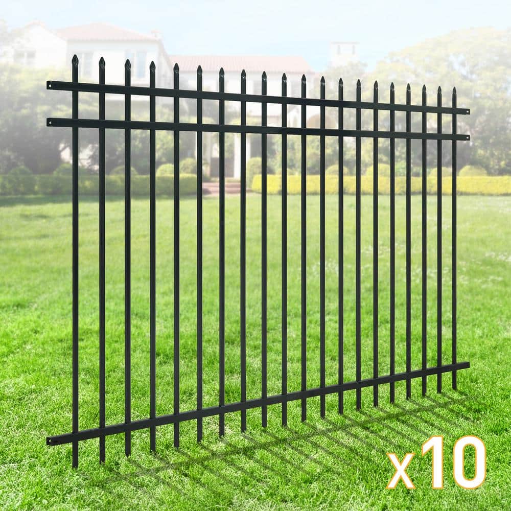 Fencer Wire 5 ft. x 8 ft. Heavy-Duty Steel Spaced Bar Pointed Pinnacle Metal Fence Panel (Pack of 10)