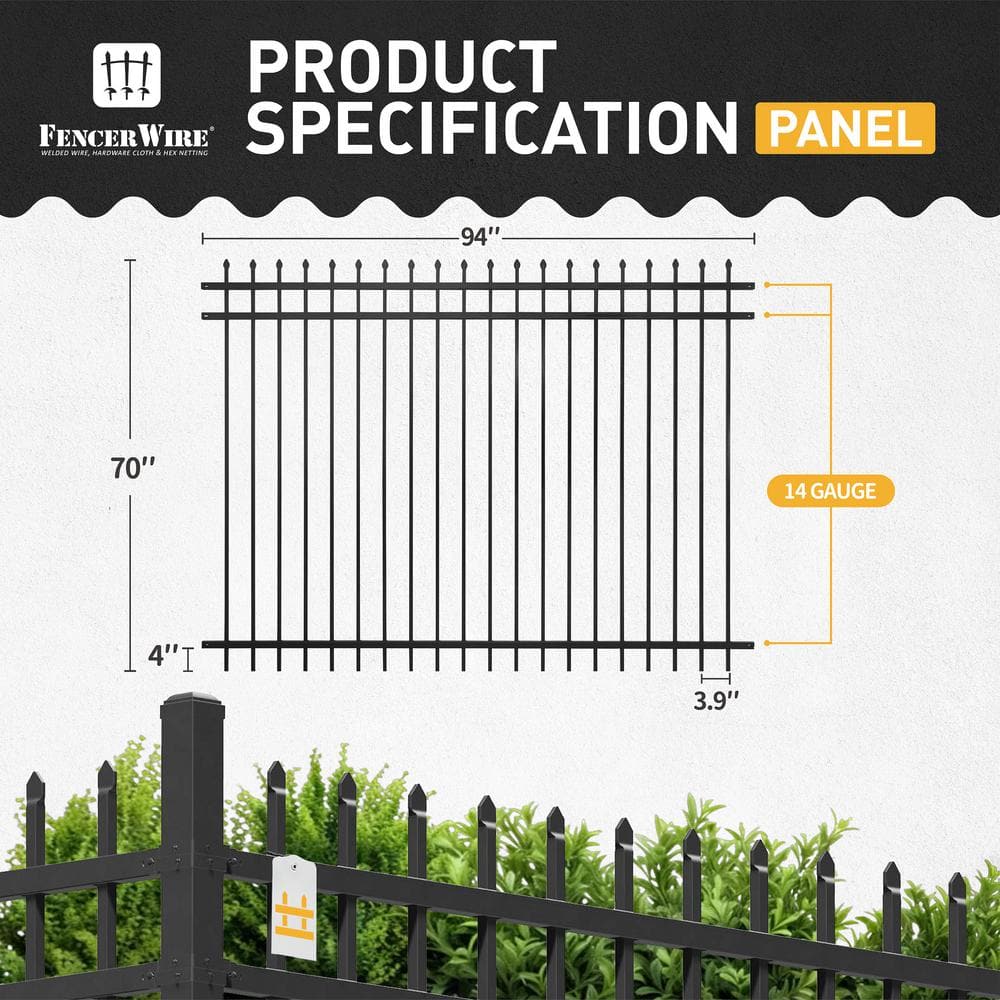 Fencer Wire 6 ft. x 8 ft. Heavy-Duty Steel Spaced Bar Pointed Pinnacle Metal Fence Panel (Pack of 5)