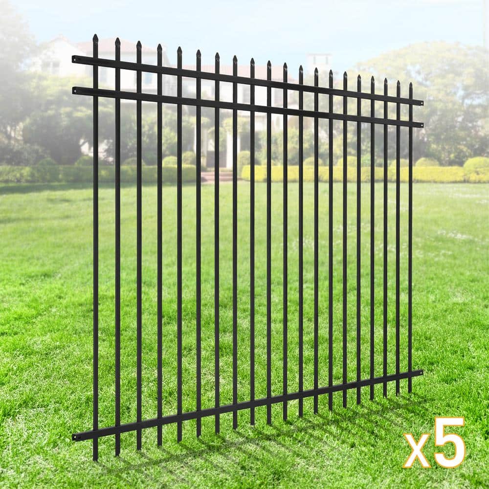 Fencer Wire 6 ft. x 8 ft. Heavy-Duty Steel Spaced Bar Pointed Pinnacle Metal Fence Panel (Pack of 5)