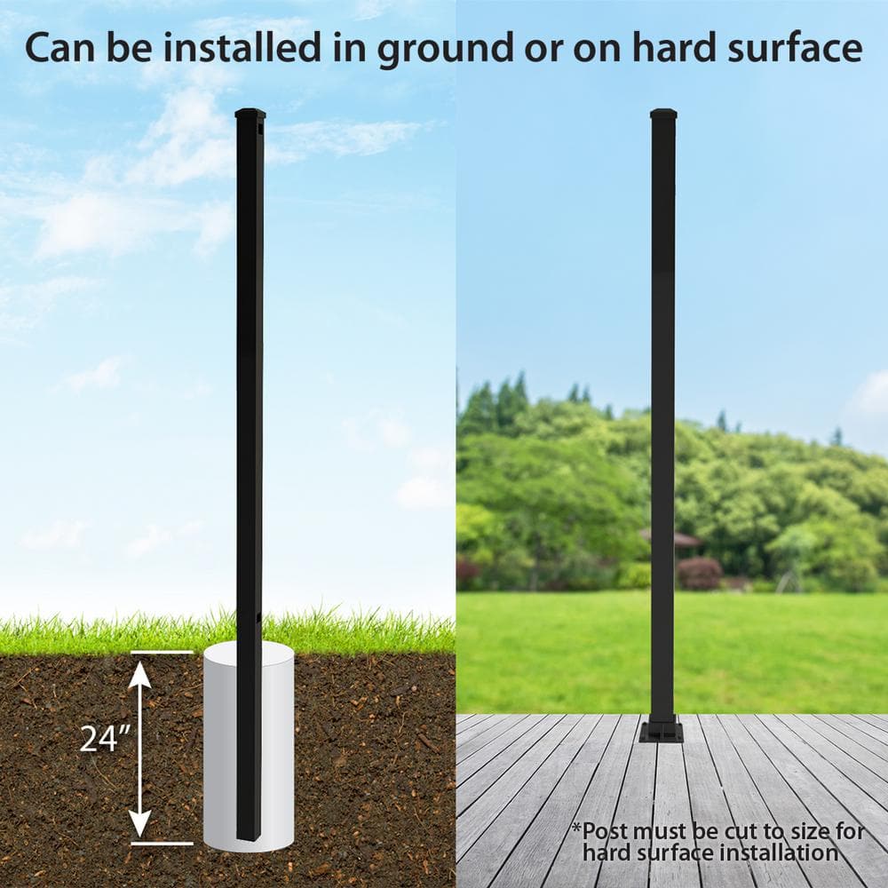 FORGERIGHT Vinings 2 in. x 2 in. x 7 ft. Black Aluminum Fence Line Post with Flat Cap