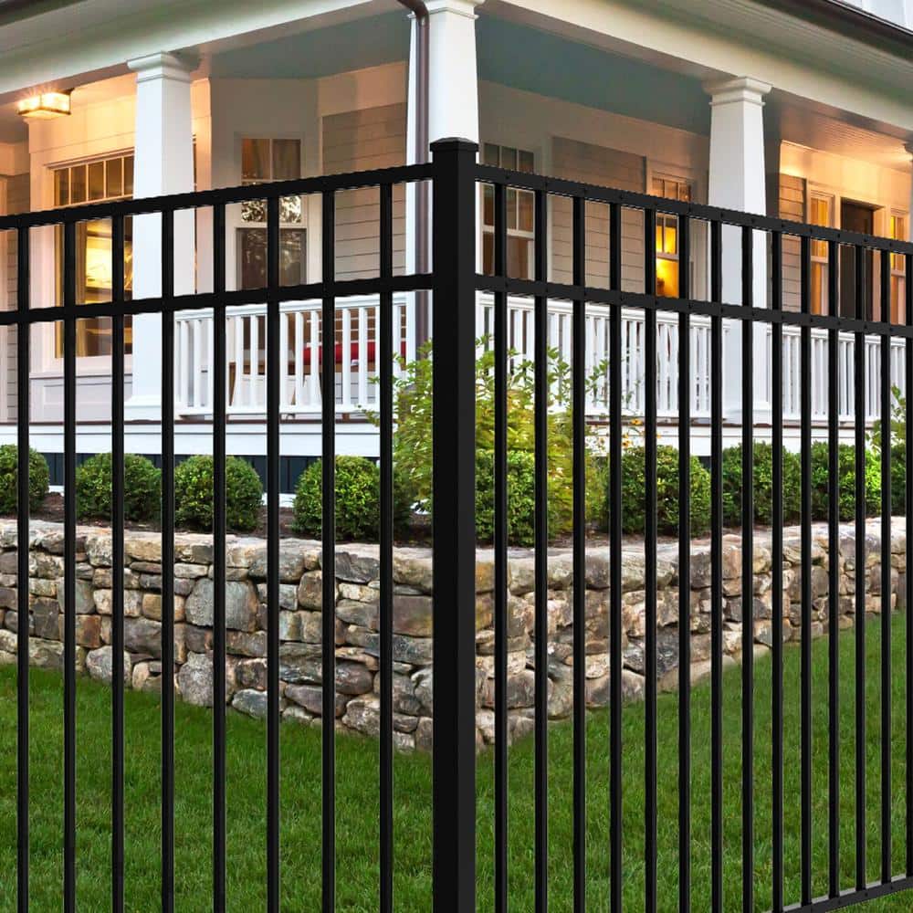 FORGERIGHT Vinings 2 in. x 2 in. x 7 ft. Aluminum Black Fence Line Post with Flat Cap (6-Pack)