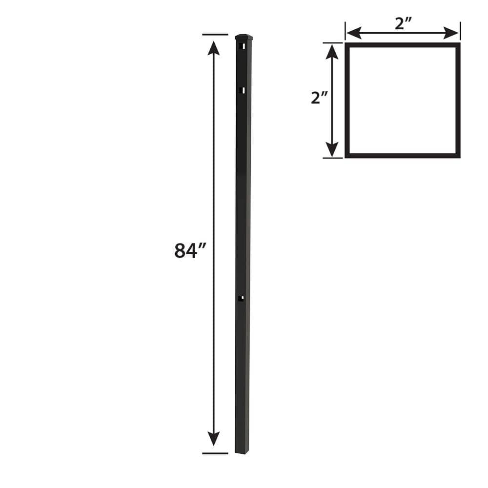 FORGERIGHT Vinings 2 in. x 2 in. x 7 ft. Aluminum Black Fence Line Post with Flat Cap (6-Pack)