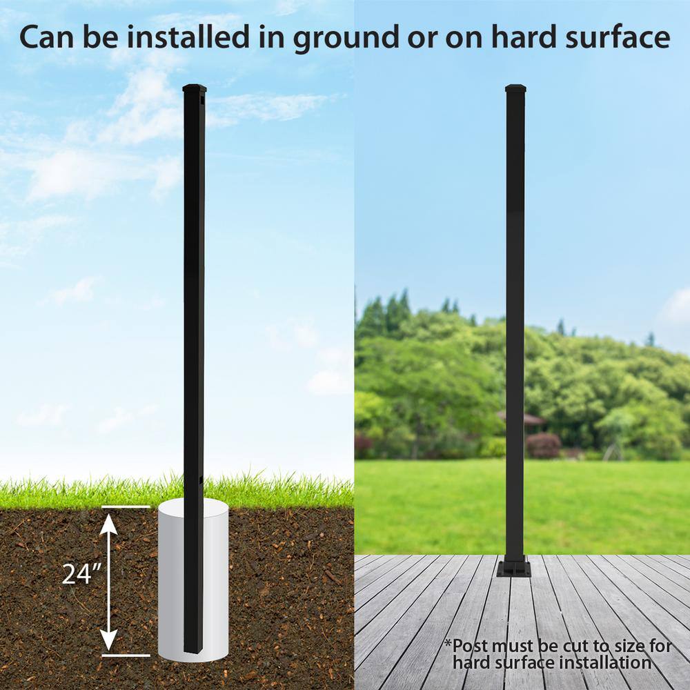 FORGERIGHT Vinings 2 in. x 2 in. x 7 ft. Aluminum Black Fence Line Post with Flat Cap (6-Pack)