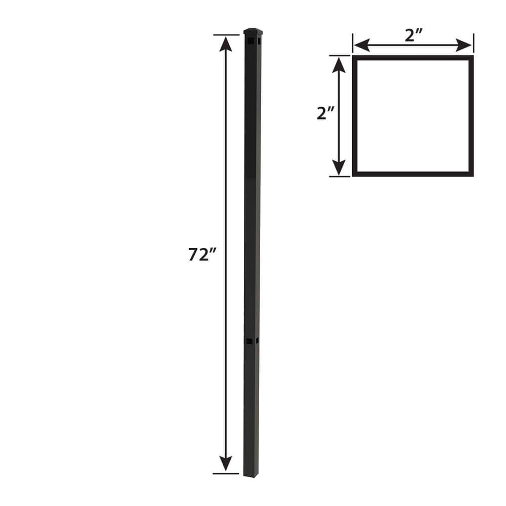 FORGERIGHT Newtown 2 in. x 2 in. x 6 ft. Black Aluminum Fence Corner Post with Flat Cap