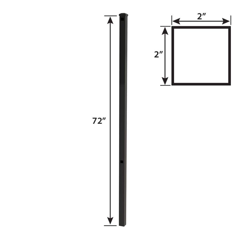 FORGERIGHT Newtown 2 in. x 2 in. x 6 ft. Black Aluminum Fence End/Gate Post with Flat Cap