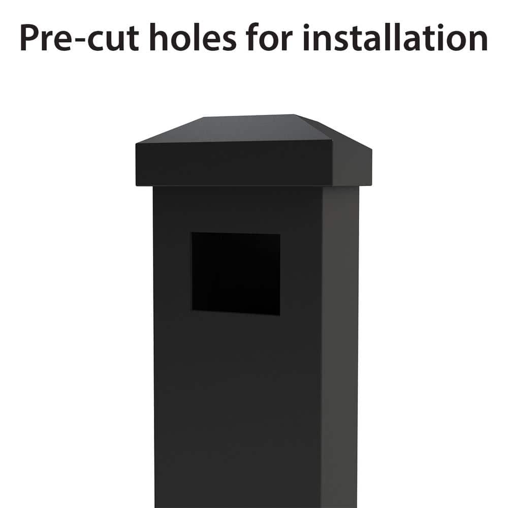 FORGERIGHT Newtown 2 in. x 2 in. x 6 ft. Black Aluminum Fence End/Gate Post with Flat Cap
