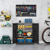 31.5 in. W x 35.4 in. H x 15.7 in. D 2-Adjustable Shelves Metal Garage Storage Freestanding Cabinet w/ 2-Doors in Black