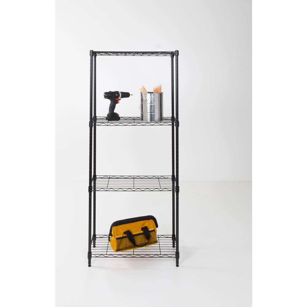 Honey Can Do Steel 24 in. W x 56 in. H x 10 in. D 4-Tier Space Saving Garage Storage Shelving Unit, Black