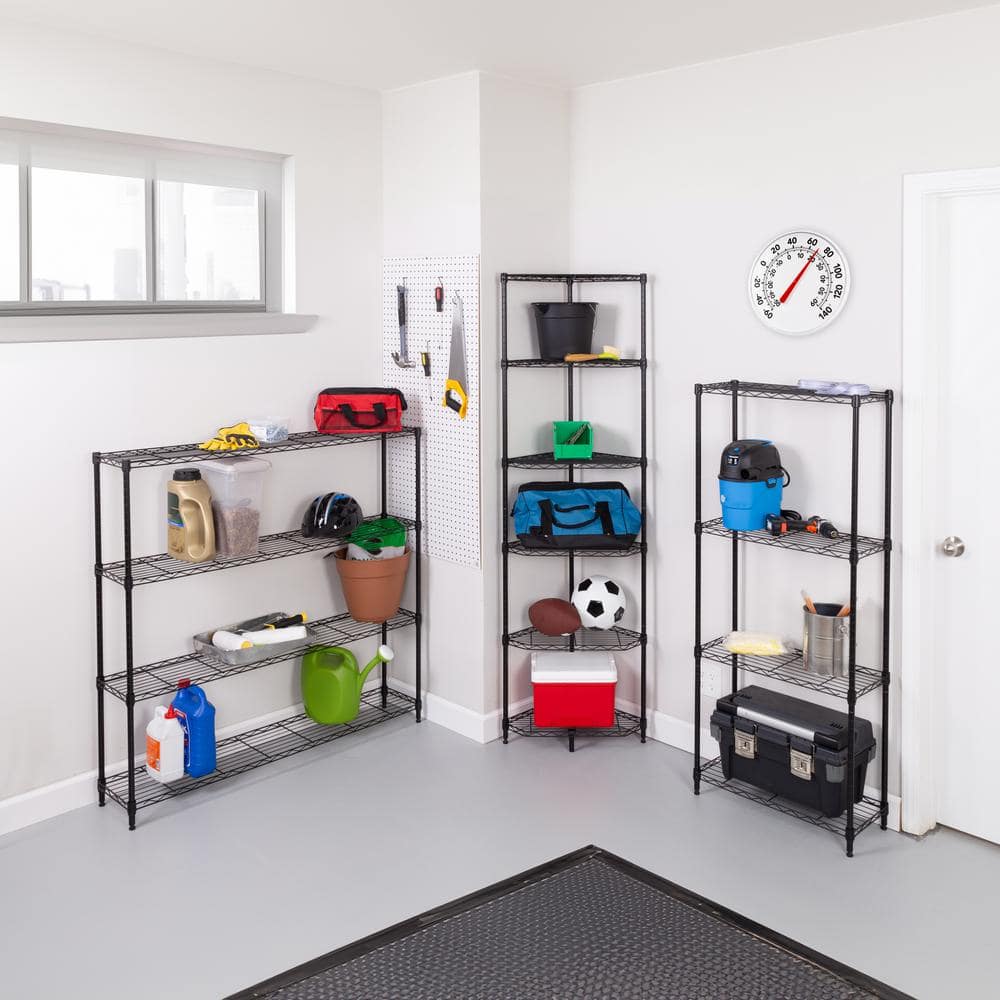 Honey Can Do Steel 24 in. W x 56 in. H x 10 in. D 4-Tier Space Saving Garage Storage Shelving Unit, Black