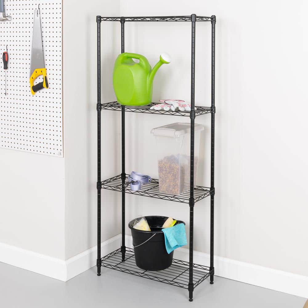 Honey Can Do Steel 24 in. W x 56 in. H x 10 in. D 4-Tier Space Saving Garage Storage Shelving Unit, Black
