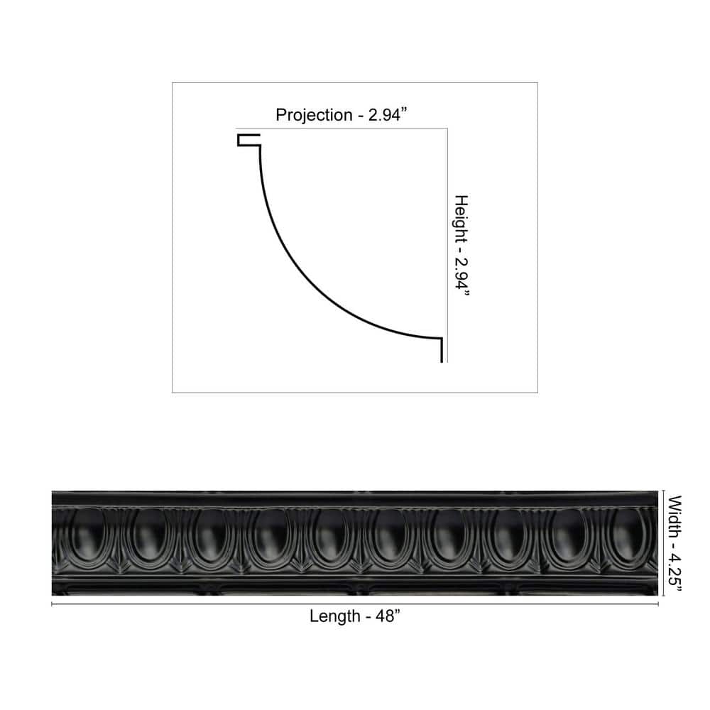 FROM PLAIN TO BEAUTIFUL IN HOURS Puffy Archways 0.012 in. x 4.25 in. x 48 in. Metal Bed Moulding Nail-Up Tin Cornice in Black (48 Ln. ft./Pack)(12Pieces)