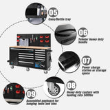 Frontier Heavy-Duty 62 in. W x 22 in. D 10-Drawer Black Tool Chest Mobile Workbench Cabinet with Pegboard Back Wall
