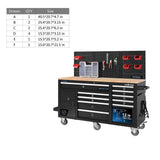 Frontier Heavy-Duty 62 in. W x 22 in. D 10-Drawer Black Tool Chest Mobile Workbench Cabinet with Pegboard Back Wall