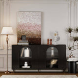FUNKOL 15.75-in W x 59.84-in D x 33.46-in H in Black Lacquered Wooden Ready to Assemble Floor Kitchen Cabinet with Storage