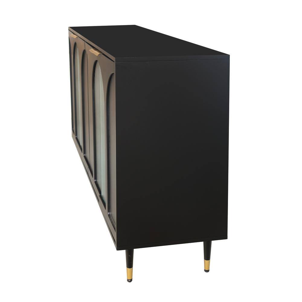 FUNKOL 15.75-in W x 59.84-in D x 33.46-in H in Black Lacquered Wooden Ready to Assemble Floor Kitchen Cabinet with Storage