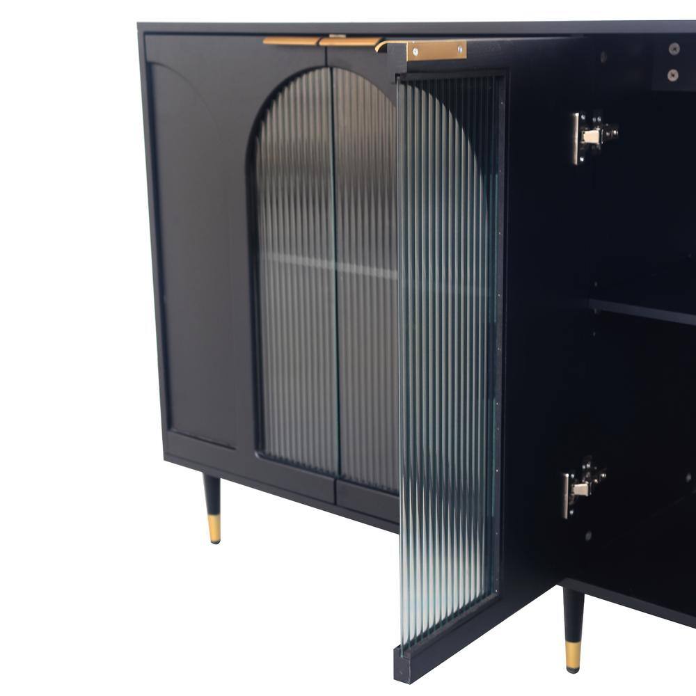 FUNKOL 15.75-in W x 59.84-in D x 33.46-in H in Black Lacquered Wooden Ready to Assemble Floor Kitchen Cabinet with Storage