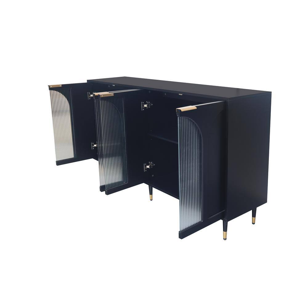 FUNKOL 15.75-in W x 59.84-in D x 33.46-in H in Black Lacquered Wooden Ready to Assemble Floor Kitchen Cabinet with Storage