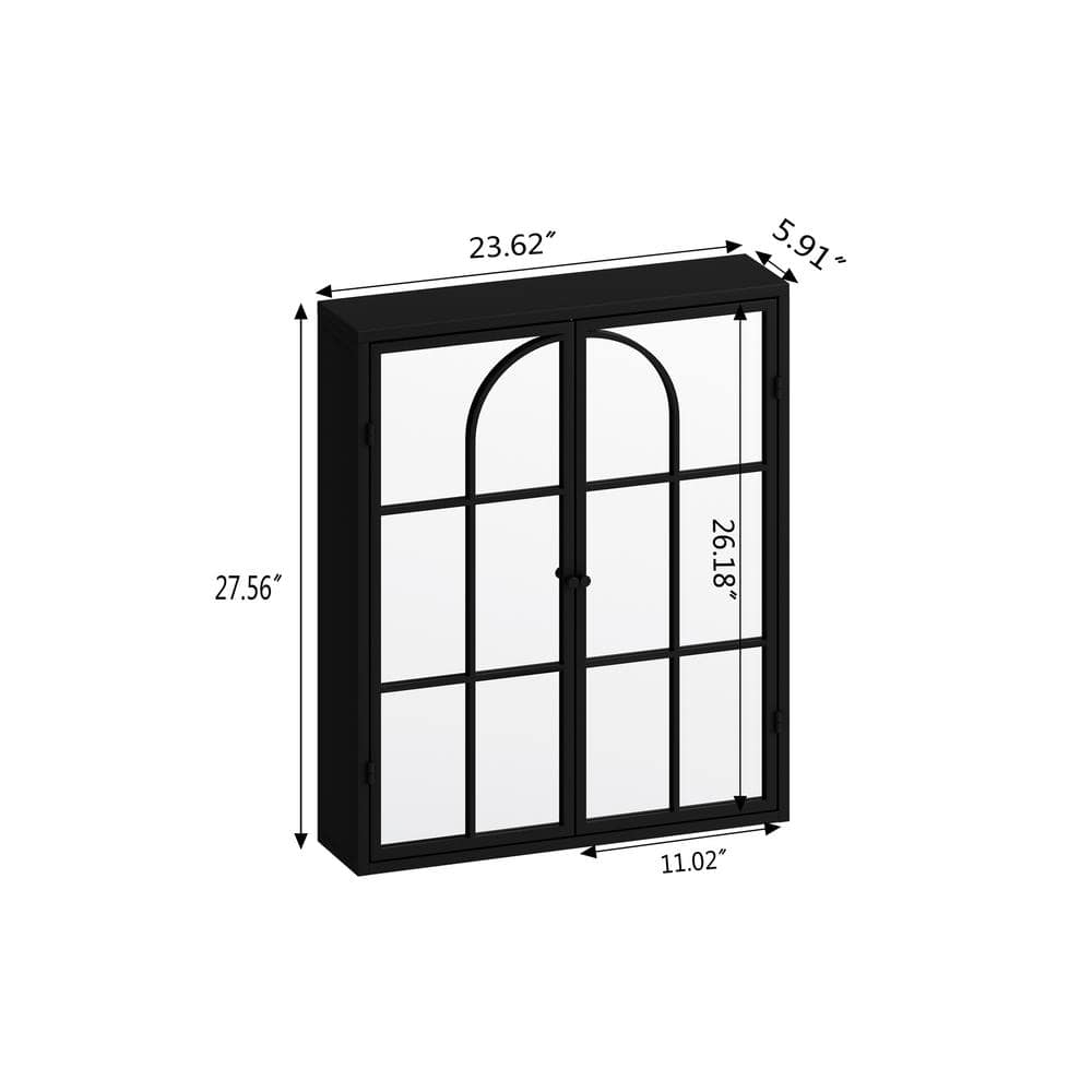 FUNKOL 5.91-in W x 23.62-in D x 27.56-in H in Black Iron Ready to Assemble Wall Kitchen Cabinet with Mirror