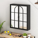 FUNKOL 5.91-in W x 23.62-in D x 27.56-in H in Black Iron Ready to Assemble Wall Kitchen Cabinet with Mirror