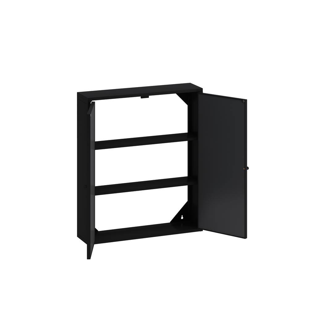 FUNKOL 5.91-in W x 23.62-in D x 27.56-in H in Black Iron Ready to Assemble Wall Kitchen Cabinet with Mirror