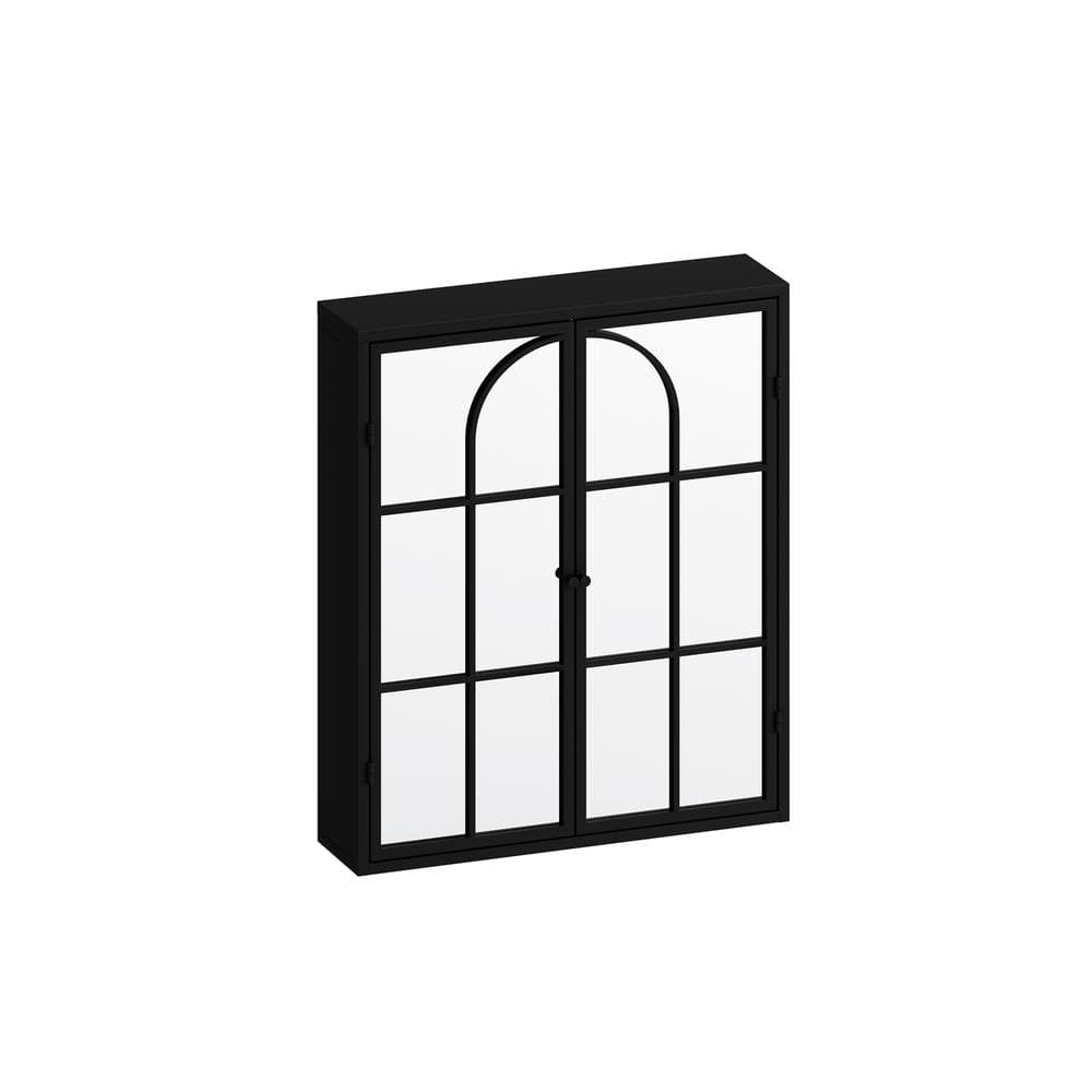 FUNKOL 5.91-in W x 23.62-in D x 27.56-in H in Black Iron Ready to Assemble Wall Kitchen Cabinet with Mirror