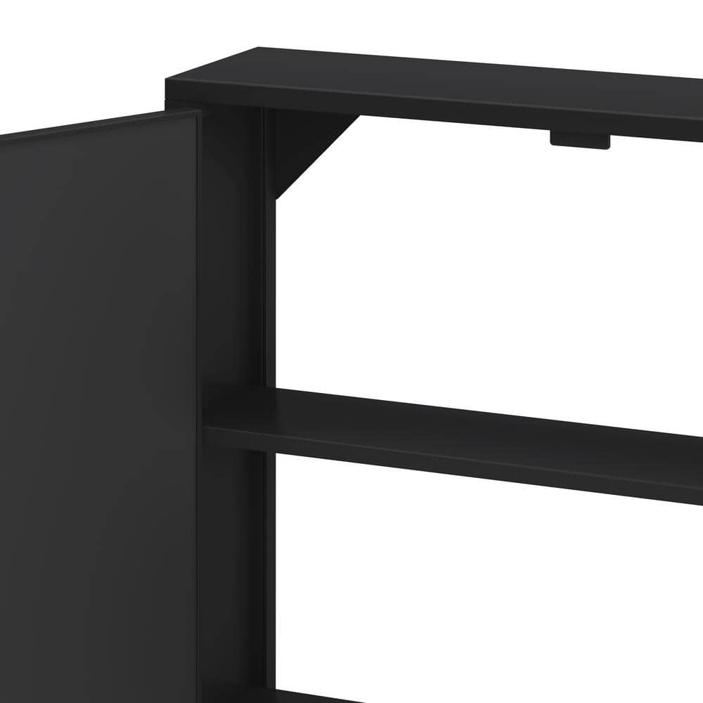 FUNKOL 5.91-in W x 23.62-in D x 27.56-in H in Black Iron Ready to Assemble Wall Kitchen Cabinet with Mirror