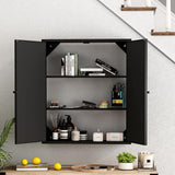 FUNKOL 5.91-in W x 23.62-in D x 27.56-in H in Black Iron Ready to Assemble Wall Kitchen Cabinet with Mirror