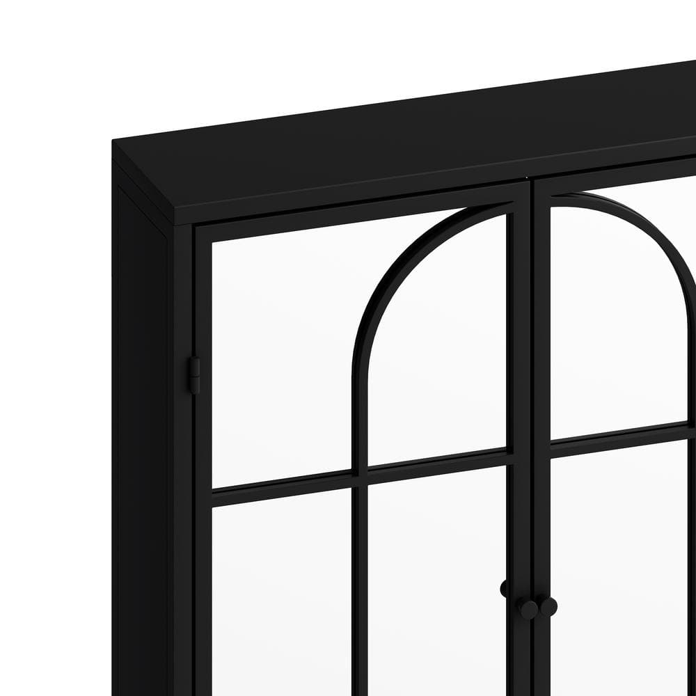 FUNKOL 5.91-in W x 23.62-in D x 27.56-in H in Black Iron Ready to Assemble Wall Kitchen Cabinet with Mirror