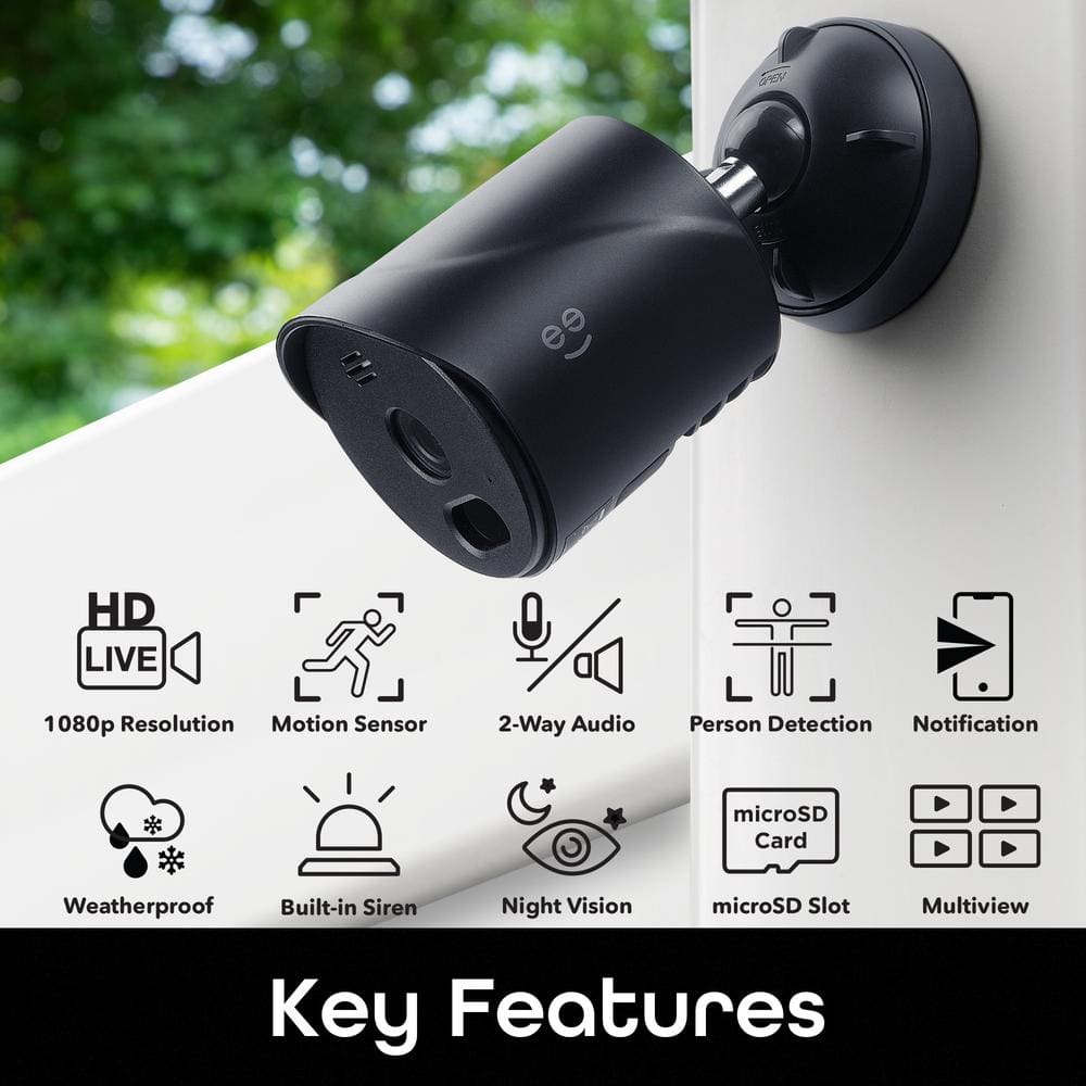 Geeni Vantage Outdoor Plug-In Security Camera IP65 Waterproof, 2-Way Audio, Night Vision, Works with Alexa and Google Home