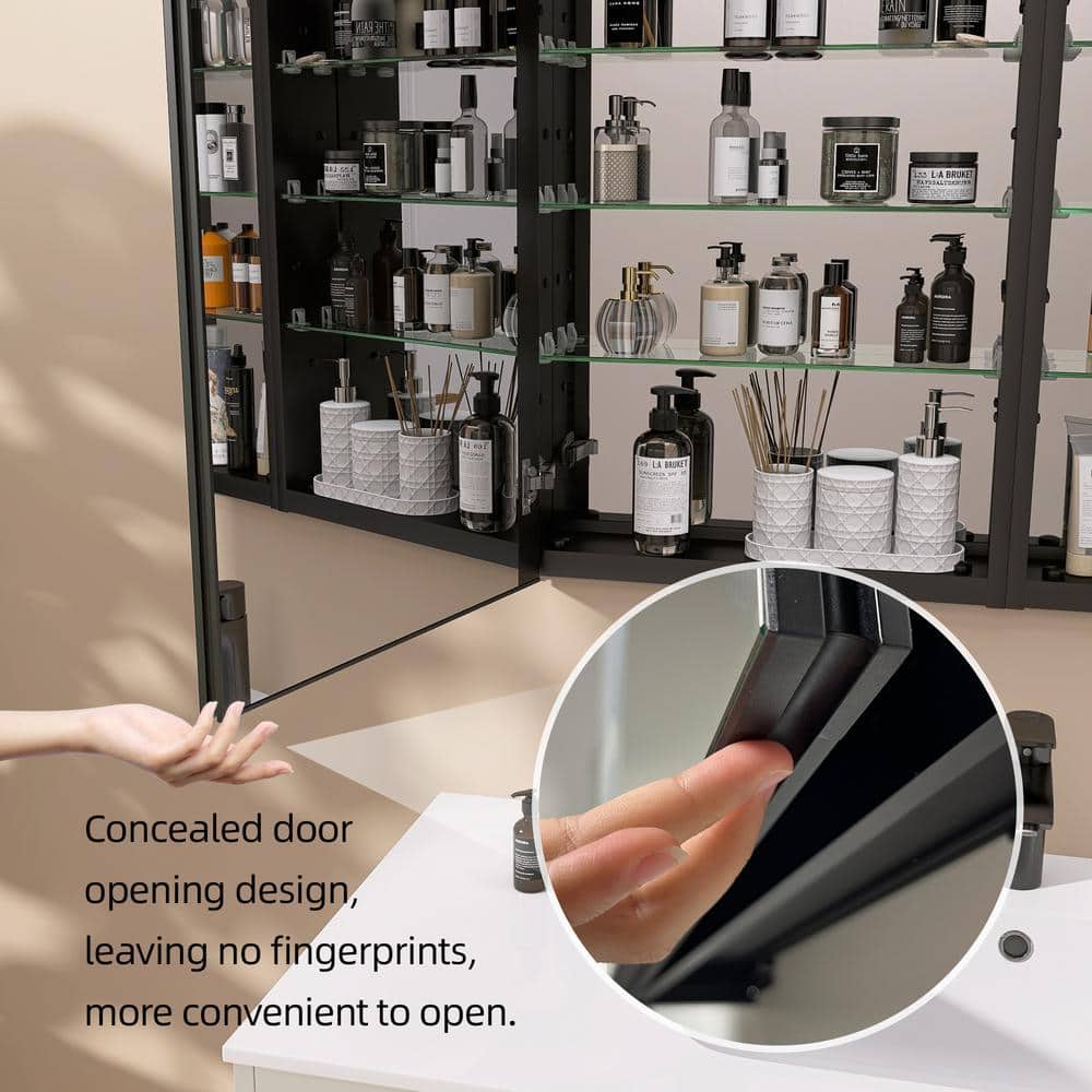 Getpro 40 in. W x 30 in. H Rectangular Black Aluminum Frameless Recessed/Surface Mount Bathroom Medicine Cabinet with Mirror